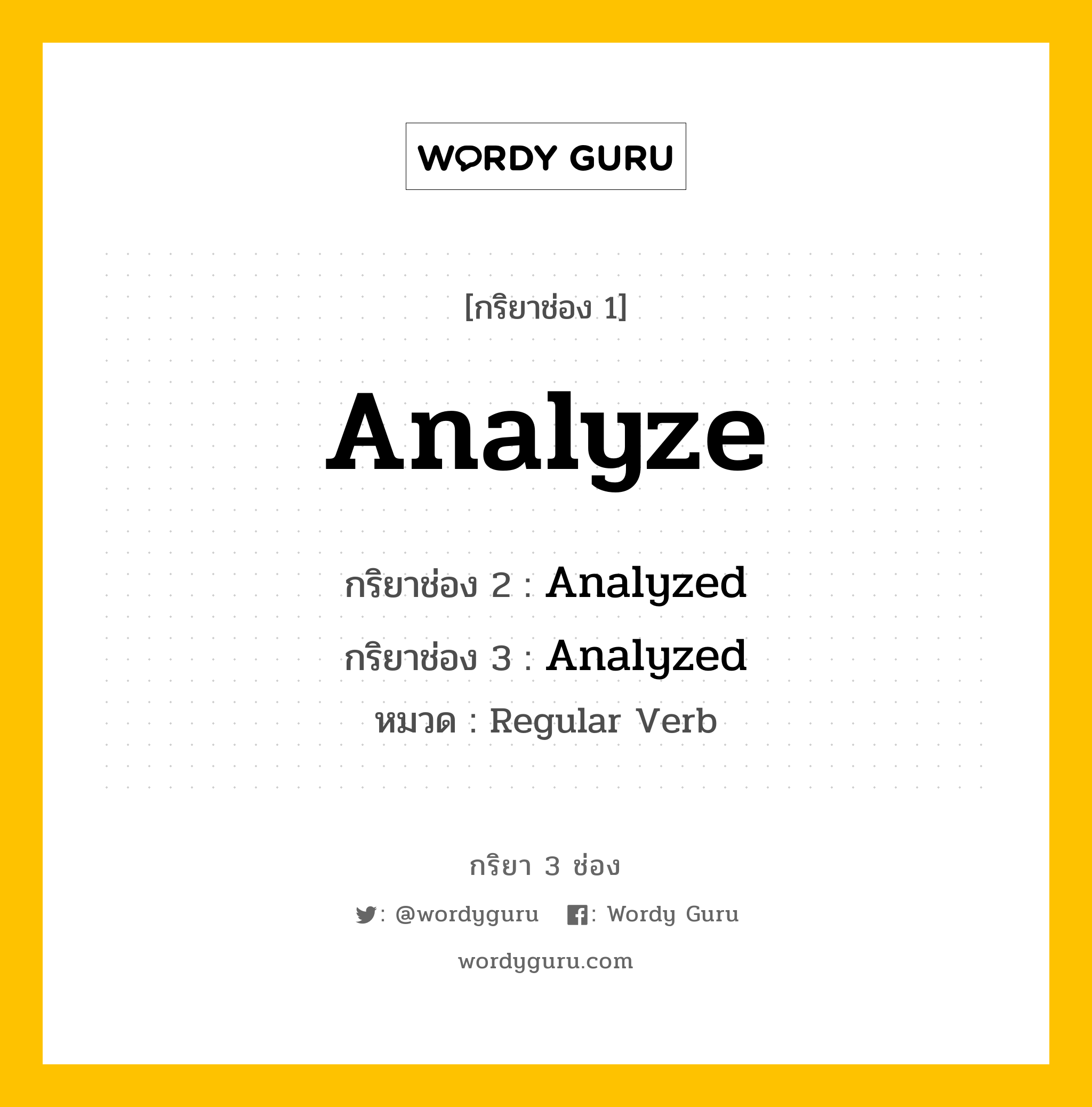 กริยา 3 ช่อง: Analyze ช่อง 2 Analyze ช่อง 3 คืออะไร, กริยาช่อง 1 Analyze กริยาช่อง 2 Analyzed กริยาช่อง 3 Analyzed หมวด Regular Verb หมวด Regular Verb