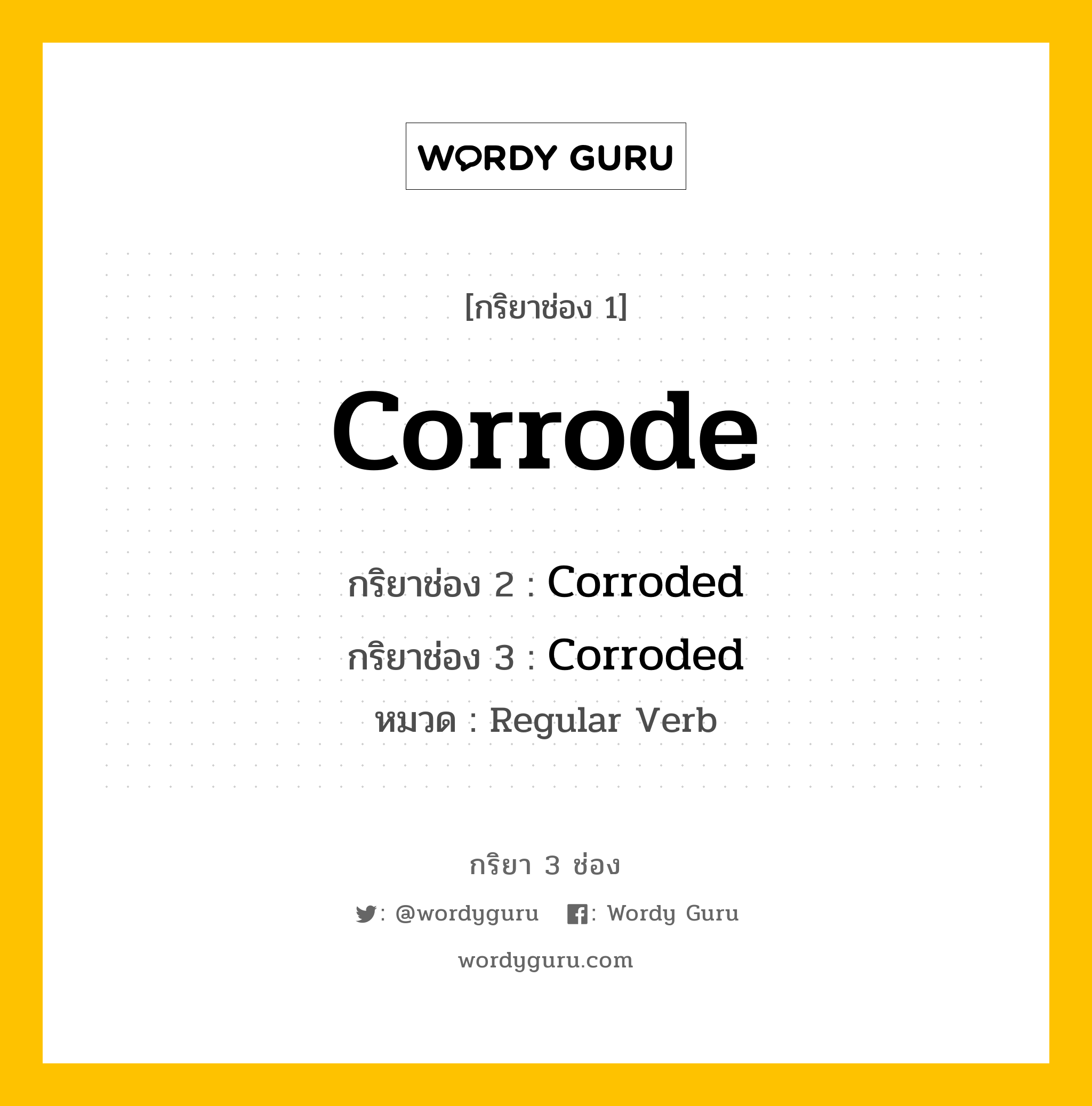 กริยา 3 ช่อง: Corrode ช่อง 2 Corrode ช่อง 3 คืออะไร, กริยาช่อง 1 Corrode กริยาช่อง 2 Corroded กริยาช่อง 3 Corroded หมวด Regular Verb หมวด Regular Verb