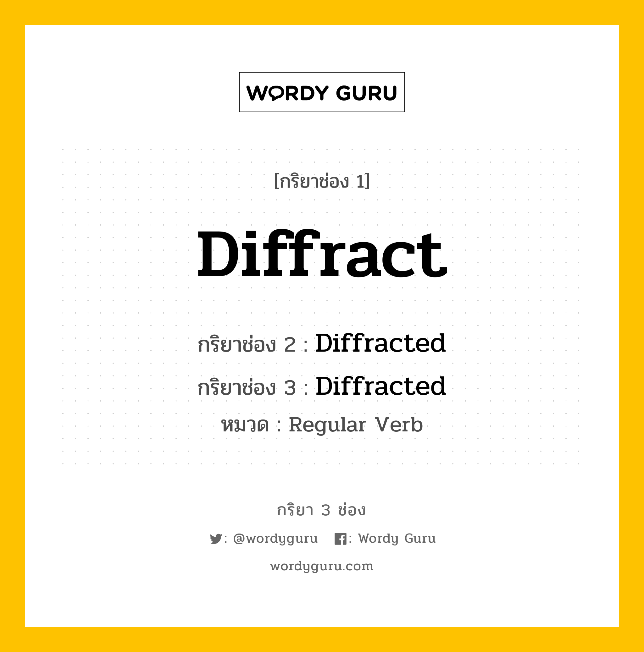 กริยา 3 ช่อง: Diffract ช่อง 2 Diffract ช่อง 3 คืออะไร, กริยาช่อง 1 Diffract กริยาช่อง 2 Diffracted กริยาช่อง 3 Diffracted หมวด Regular Verb หมวด Regular Verb