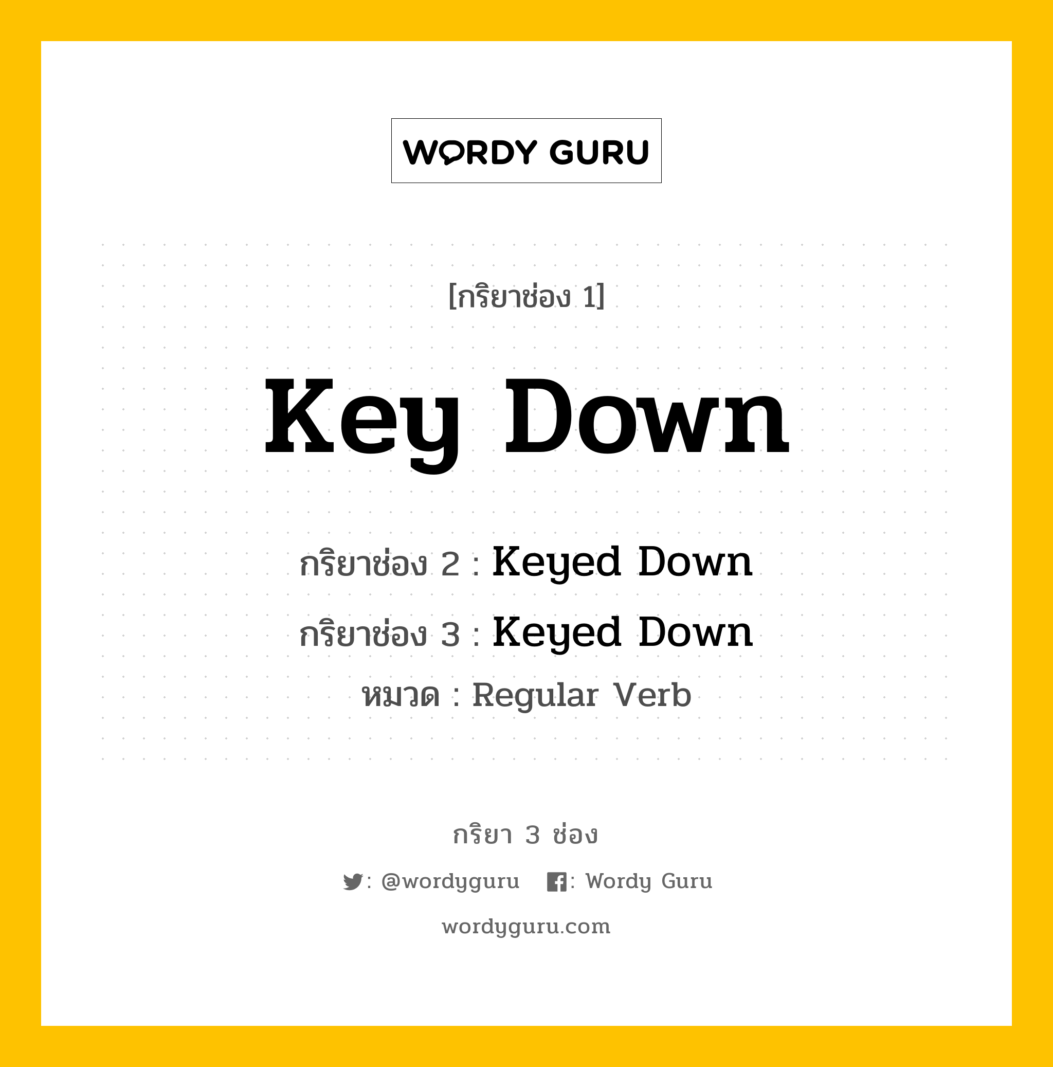 กริยา 3 ช่อง: Key Down ช่อง 2 Key Down ช่อง 3 คืออะไร, กริยาช่อง 1 Key Down กริยาช่อง 2 Keyed Down กริยาช่อง 3 Keyed Down หมวด Regular Verb หมวด Regular Verb