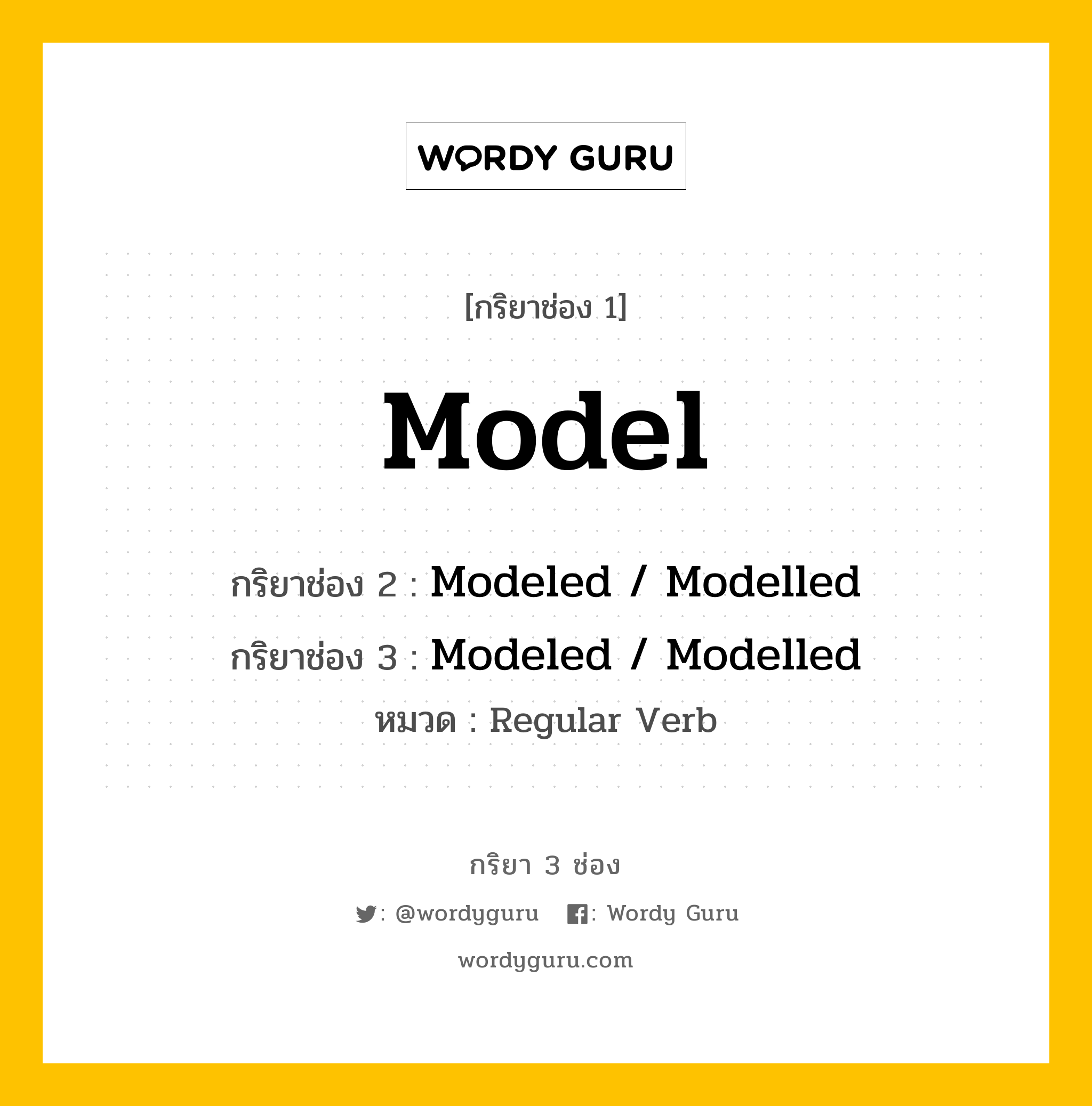 กริยา 3 ช่อง: Model ช่อง 2 Model ช่อง 3 คืออะไร, กริยาช่อง 1 Model กริยาช่อง 2 Modeled / Modelled กริยาช่อง 3 Modeled / Modelled หมวด Regular Verb หมวด Regular Verb